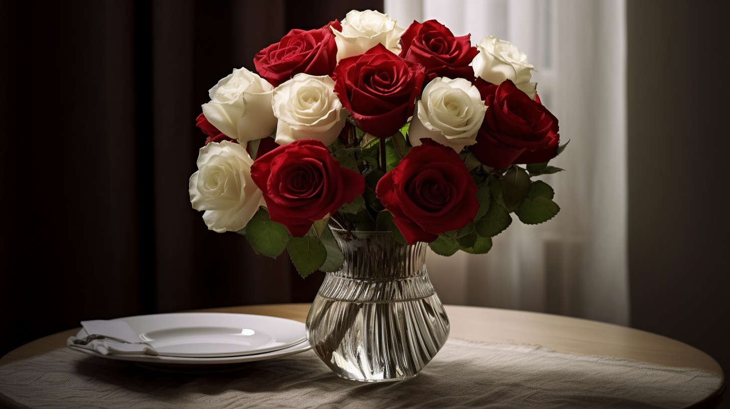 bouquet di rose rosse e bianche dal fioraio